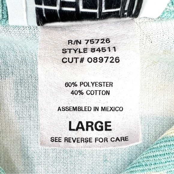 Vintage Blue & Cream Floral Retro Short Sleeve Button Up Shirt Blouse Top sz L - Picture 6 of 7